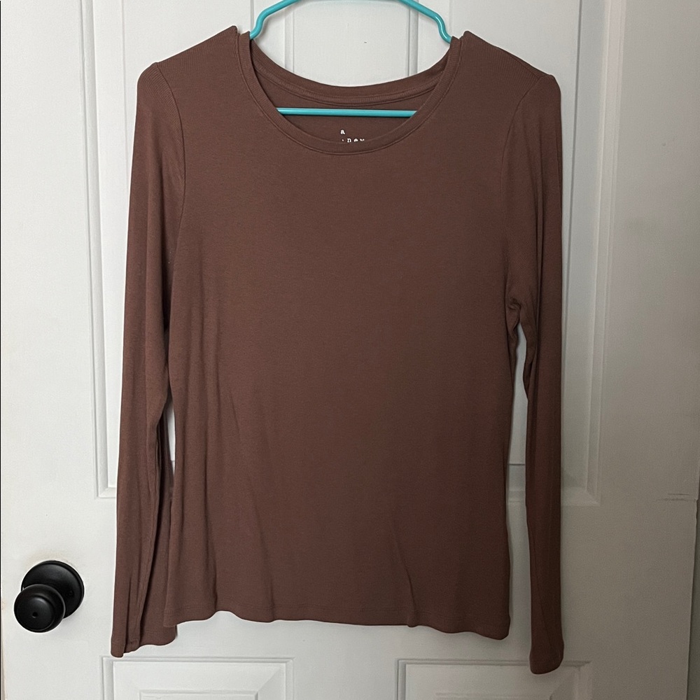 A New Day Brown Ribbed Long Sleeve Top